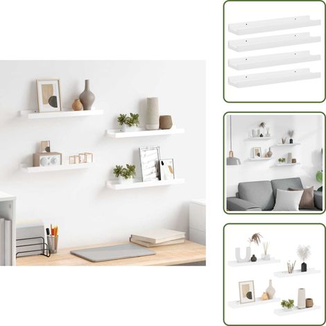 Étagères murales 4 pcs Blanc brillant 40x9x3 cm - Étagères Murales - Étagères Déco - Rangement Mural - Décoration Murale - Meubles Muraux