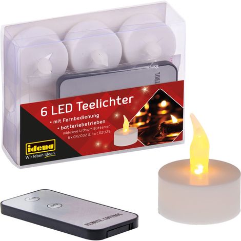 Idena 38204 - Candele da tè a LED, 6 pezzi, candele elettriche con luce tremolante, con telecomando, batterie incluse, decorazione per matrimoni, feste, Natale, Pasqua, come illuminazione d'atmosfera (1/4)