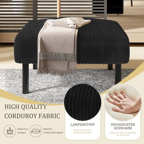 Tabouret en tissu cord premium avec piètement métal – Revêtement velours ultra-doux pour un confort maximal – Polyvalent comme repose-pieds, tabouret ou table d'appoint – Assemblage rapide sans outil (1/5)