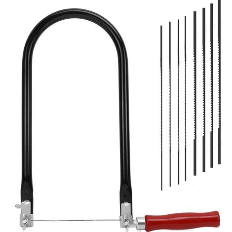 Kit de scie à chantourner Set de Scie à Découper avec 8 Lames et Arc pour Métal et Bois Poignée en Bois Lames Triées Coupes Précises Fine pour Travaux sur (1/5)