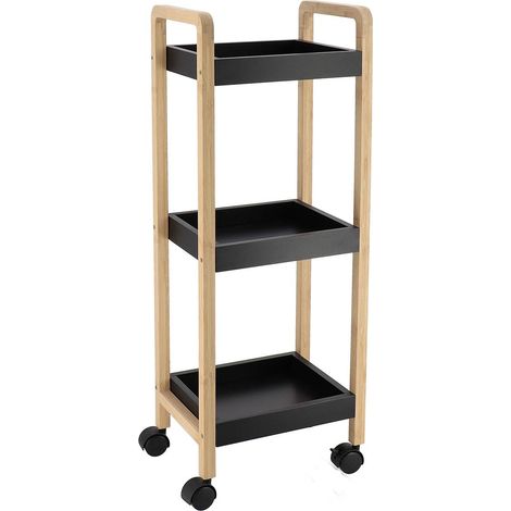 Desserte sur roulettes 3 etageres bambou/mdf - bambou/schwarz - Tendance (1/2)