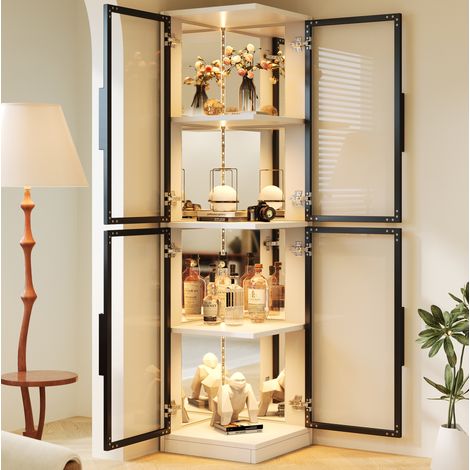 Vitrina de cristal con LED multicolor, fondo de espejo y doble vista lateral, 44 × 42 × 164 cm, blanca, para colecciones, libros y decoración en salón – CHICFURN (1/5)