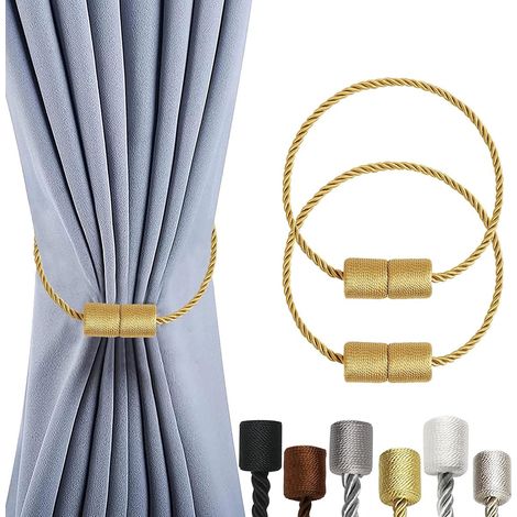 Lot de 2 attaches magnétiques pour rideaux - Crochet d'embrasse - Fixations pour rideaux - Attache - Cordon magnétique - Attaches - Supports de rideaux - Câble en acier épais - Doré (1/5)