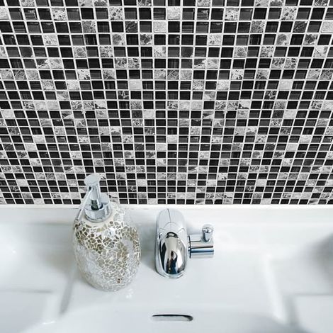 Lot de 10 stickers muraux autocollants pour carrelage, à poser soi-même, pour la crédence de cuisine ou la salle de bain. Amovibles et élégants. Protection pour votre intérieur. (1/2)