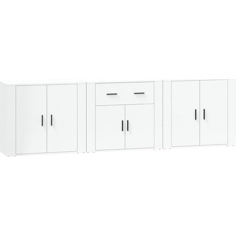 Aparador buffet cómoda mueble unidad de almacenamiento organizador cocina salón salón 3 piezas blanco madera contrachapada 020037009