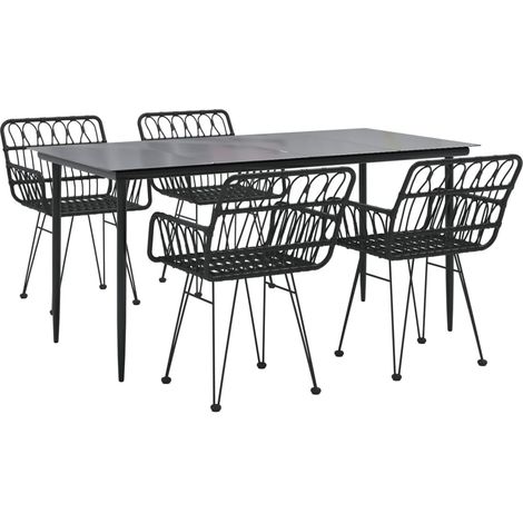 Mobilier à dîner de jardin 5 pièces noir résine tressée