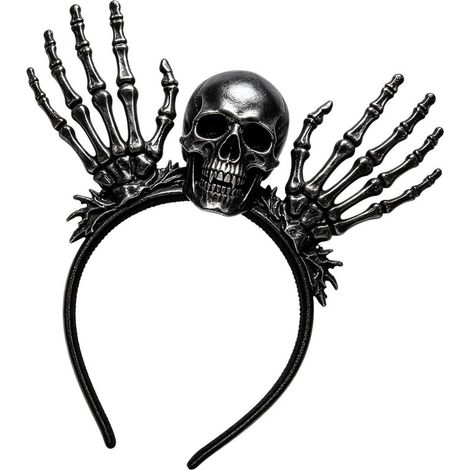 Accessoire pour cheveux d ' Halloween comprenant une pièce maîtresse en forme de crâne, des côtés de main squelettiques, un casque de fête, une option facile à porter pour un costume, un accessoire (1/5)