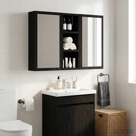 Armario de pared para baño Roble Negro 20 x 10 x 50 cm