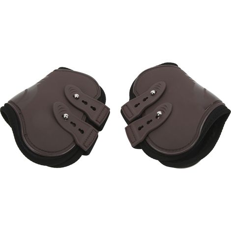 Lot de 2 guêtres postérieures pour chevaux, coque en PU, réglables en néoprène, protection des jambes pour chevaux de compétition équestre et sports de vitesse. Marron, taille L. (1/5)