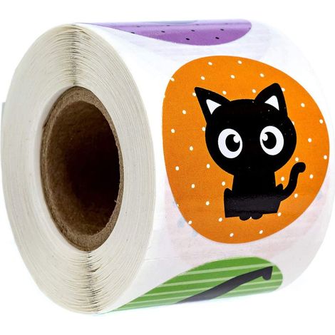 500 étiquettes cadeaux autocollantes rondes pour Halloween, motif citrouille, sorcière, fantôme et araignée, décoration de fête (1/4)