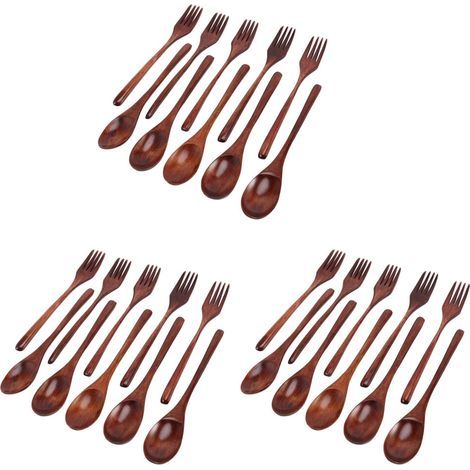 30 Pièces Cuillères En Bois Fourchettes Ensemble D'Ustensiles En Bois Ensemble de Couverts En Bois Naturel RéUtilisable (1/4)