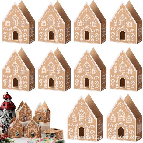 Boîte À Cookies En Carton - Maison En Pain D'Épices - 10,5 x 7 x 5 cm - Emballage Festif Pour Biscuits Et Bonbons De Noël - Lot De 48 (1/5)