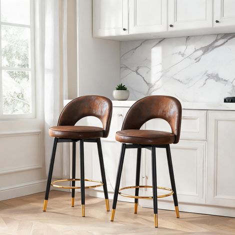 Tabouret de bar design inclinable et pivotant en tissu marron (1/5)