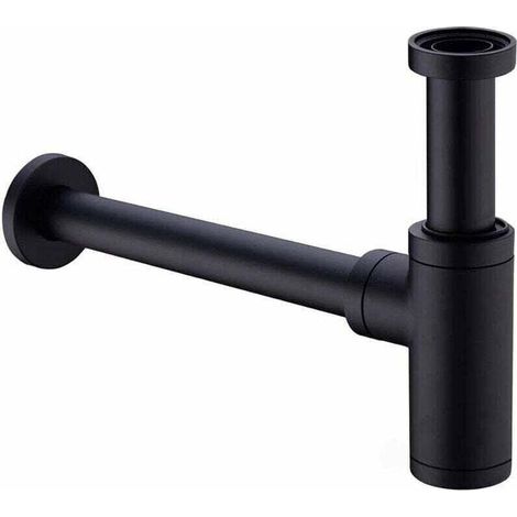 Brass Basin Siphon, Universal Siphon with 200mm Extension Tube, 1 1/4 x 32mm Adjustable Odor-Proof Leak-Proof Siphon, Matte Black (1/5)