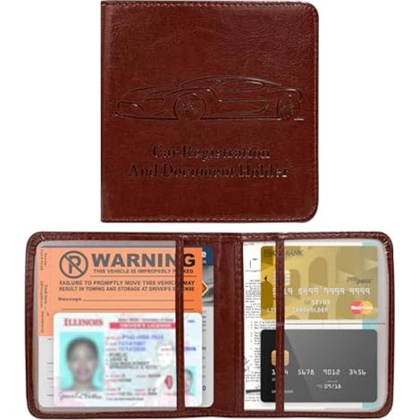 Ohleats étui portefeuille en cuir avec fermeture magnétique, organiseur de documents automobiles pour femme, accessoires de voiture (marron, taille S) (1/5)