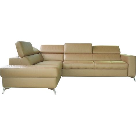 - Canapé d'angle convertible en cuir italien de luxe 5/6 places avec coffre, MONZA, beige, angle gauche
