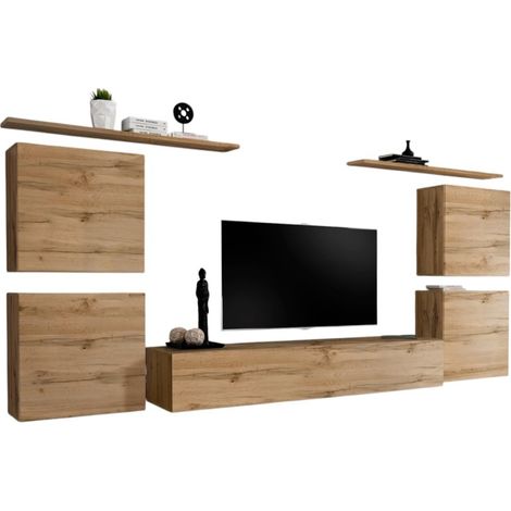 Ensemble meuble salon SWITCH IV design, coloris chêne Wotan.