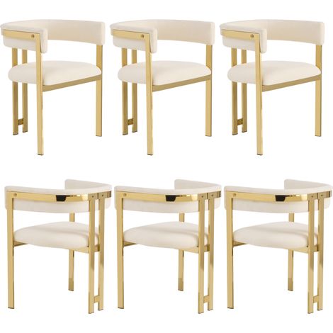 4 Esszimmerstühle aus Chenille in Beige mit goldfarbenen Metallbeinen, moderner Stil (1/5)