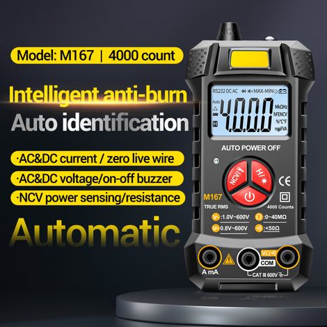 Multimètre numérique M167 à sélection automatique de la gamme avec testeur de tension LED pour débutants et passionnés de maintenance (1/5)