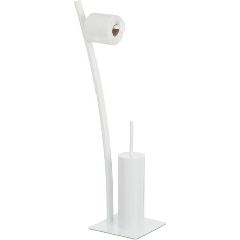 Relaxdays Set di Accessori per WC, Piantana con Portarotolo, Scopino e Portascopino, Igienico, 78x29x20 cm, Bianco (1/5)