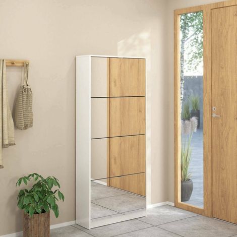 Dmora - Schuhschrank Aepytus, Schuhregal, Mehrzweck-Eingangsgarderobe, Möbel für Schuhe, 70x24 h162 cm, Glänzendes Weiß (1/5)