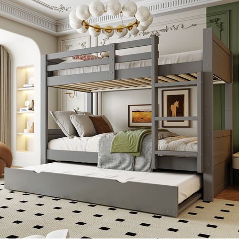 Litera 90x200 cm de madera gris con cama nido, ahorro de espacio para espacios pequeños – MEUBLIV (1/5)