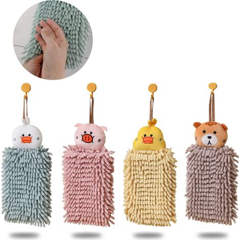 Lot de 4 torchons de cuisine suspendus avec boucle, motifs animaux. (1/5)
