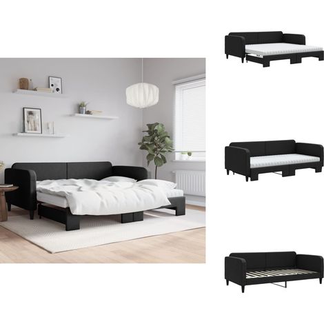 Lit de jour avec gigogne et matelas noir 100x200 cm tissu - Canapé Convertible - Lit Gigogne - Canapé Lit - Meuble Multifonctionnel - Literie (1/5)