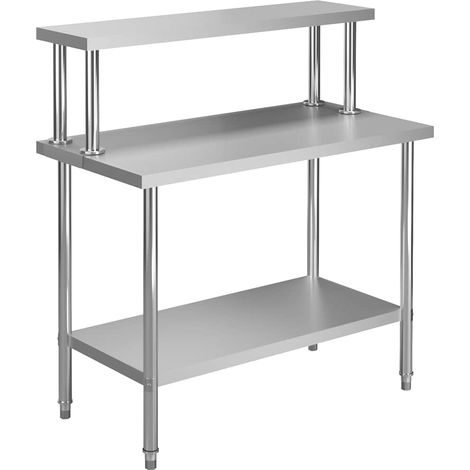 Table de travail cuisine inox avec étagère argentée 120 x 60 x 120 cm, charge 80 kg - PANGIVO (1/5)