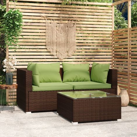 Salon de jardin 3 pcs,Mobilier de terrasse,Table et Chaise pour Relax avec coussins marron résine tressée -YZ228497 (1/5)