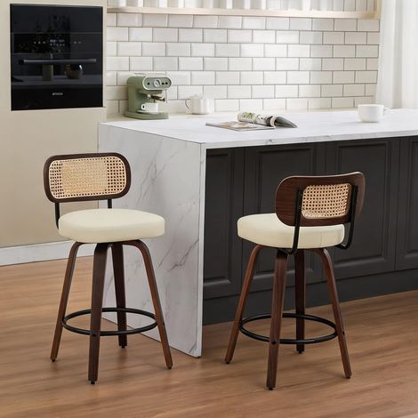 Tabourets de bar réglables en rotin lot de 2 bois de noyer beige (1/5)