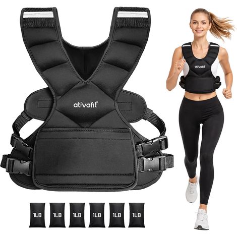 Gilet lesté pour homme et femme - Réglable de 4,5 à 7,3 kg (base de 4,5 kg + 6 x poids de 0,45 kg) - Gilet de course avec bandes réfléchissantes et poche - Gilet lesté pour musculation (1/5)