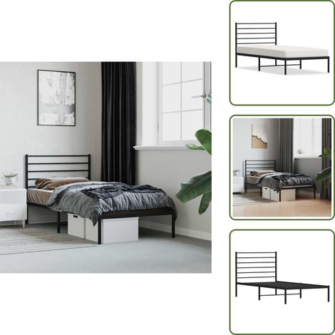 Cadre de lit métal sans matelas avec tête de lit noir 90x190 cm - Cadre De Lit - Lit Double - Lit Metal - Literie - Meuble Chambre