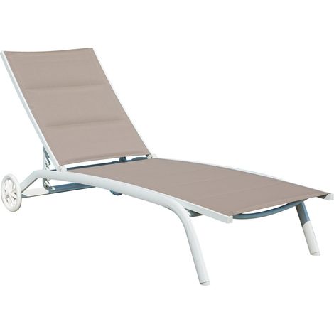 Lettino Prendisole per Giardini e Hotel in Alluminio Seduta Imbottita Lettino Relax per Esterni Color Tortora