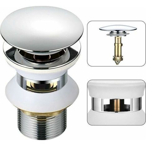 Universeller Waschbeckenablauf mit automatischem Pop-Up-Überlauf, Klick-Klack-Funktion durch Drücken, 1-1/4"-Anschluss, verchromtes Messing (1/4)
