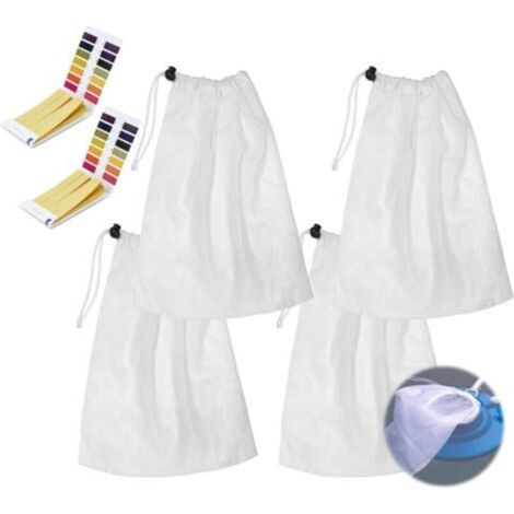 4 sacs de nettoyage de piscine, sac filtrant sous vide de piscine à mailles fines, sac en filet avec cordon de serrage et serrure/+2 morceaux de bandelettes de test de pH (1/4)