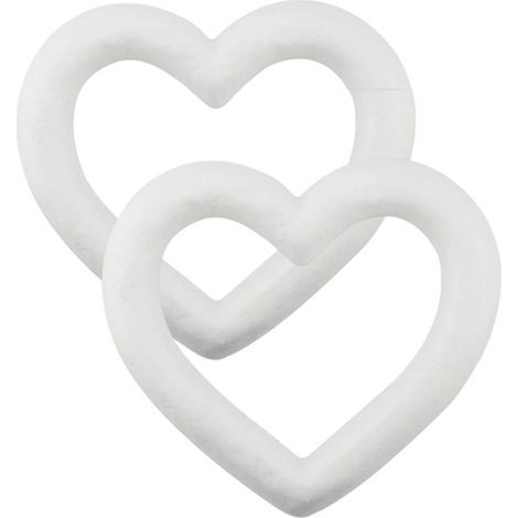 Set mit 2 weißen Krippendekorationen für Hochzeiten, herzförmigen Deko-Accessoires, Schaumstoffkreis, Kranz, Ring, rundem Blumenarrangement (1/5)
