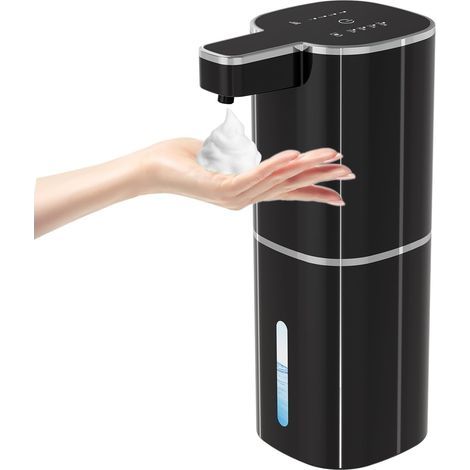 Schwarzer, berührungsloser Schaumseifenspender – 420 ml, 4 einstellbare Stufen, USB-aufladbar für Bad, Küche, Schule (1/5)