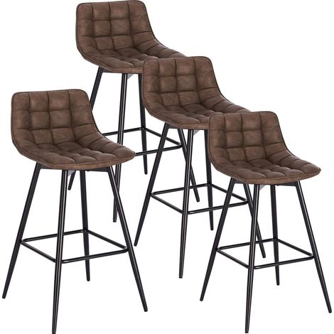 Woltu – Tabourets de bar en similicuir et métal – Hauteur d'assise 64 cm – Dossier ergonomique et repose-pieds – Lot de 4 – Couleur brun