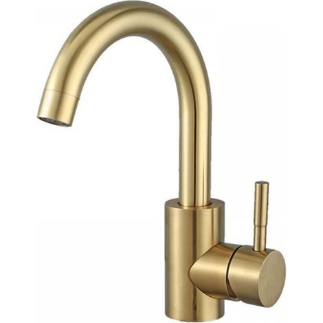 Robinet Salle Bain, Robinet Lavabo Pivotant à 360°, Mitigeur Lavabo à Bec Haut, Robinet pour Salle de Bain ou Petite Cuisine, Doré Brossé (1/5)