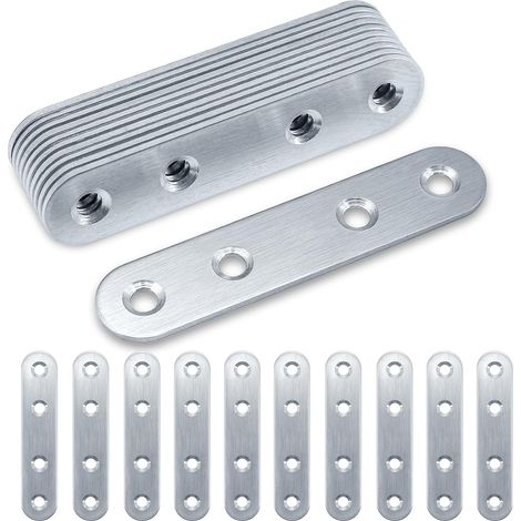 Lot de 20 supports plats pour bois, 80 x 17 x 1,75 mm, plaques de jonction plates en métal pour bois, supports de traverses en acier inoxydable pour connecteur, supports métalliques pour (1/5)