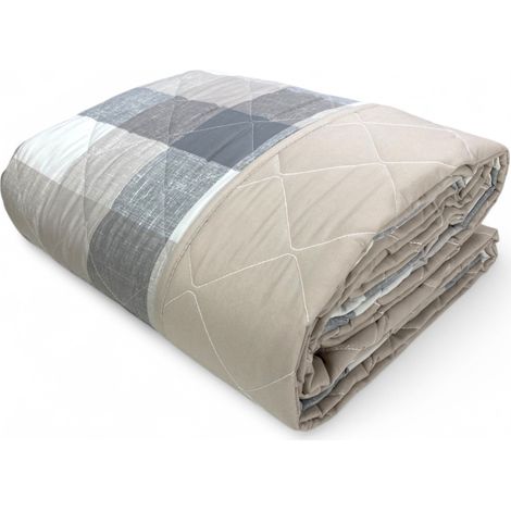 Couette noeud – couvre-lit écossais matelassé beige – mi-saison, microfibre douce – Fabriqué en Italie SINGLE 1 PLACE