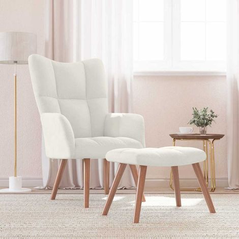 vidaXL Chaise de relaxation avec repose-pied Blanc crème Velours (1/5)