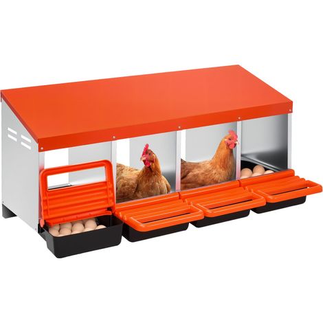 Pondoir à Poules 4 Compartiments Nichoir à Poule en Acier Galvanisé et Plastique Haute Résistance pour Différentes Races de Poules, avec Plateau Incliné Espace Ponte Spacieux, 106x52,5x47,5 cm (1/5)
