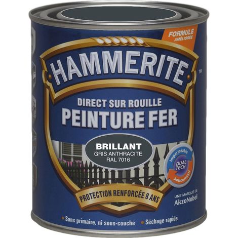 Peinture Direct Sur Rouille Laqué Gris Anthracite 0,75 L - RAL 7016 - Hammerite