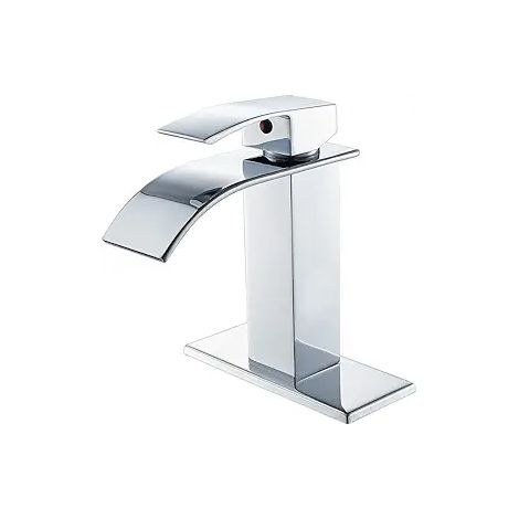 Robinet de Lavabo à Cascade Monocommande Inox Brossé, Mitigeur pour Salle de Bain, 1 Trou, Acier Inoxydable, Finition Chrome, Grande Bay (1/3)