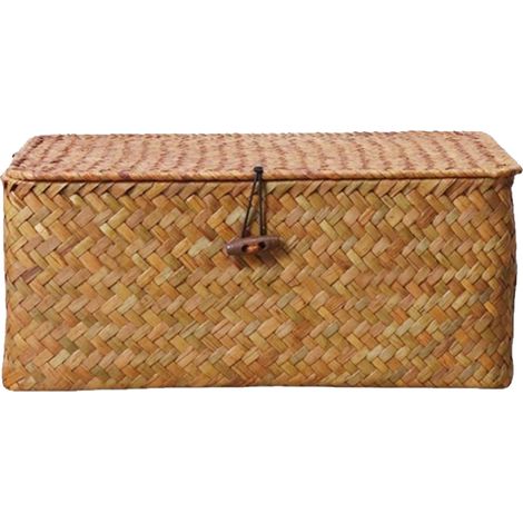 Aufbewahrungskorb aus Weide mit Deckel, Regalkorb, Aufbewahrungsbox, Tischorganizer (Karamell, 25 x 15 x 8 cm) (1/5)