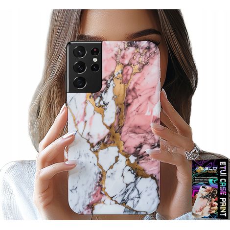 Custodia per Samsung Galaxy S21 Ultra - effetto marmo rosa e bianco, con motivi a pietra (1/5)
