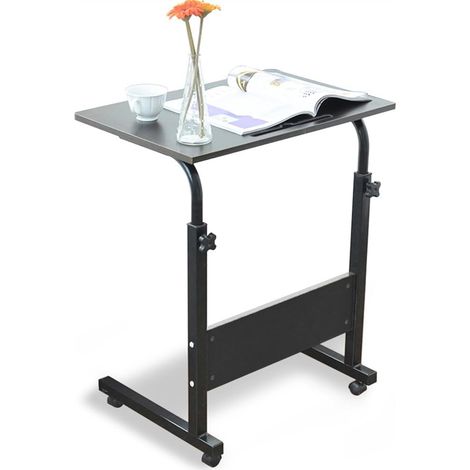 Soges – Table d'appoint réglable pour ordinateur portable – Bureau roulant avec rainure pour tablette – 4 roulettes verrouillables – Dimensions 60x40cm, noir