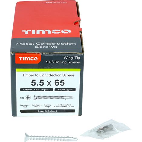 TIMCO Self-Drilling Wing-Tip Steel to Timber Light Section Exterior Silver Screws - 5.5 x 65